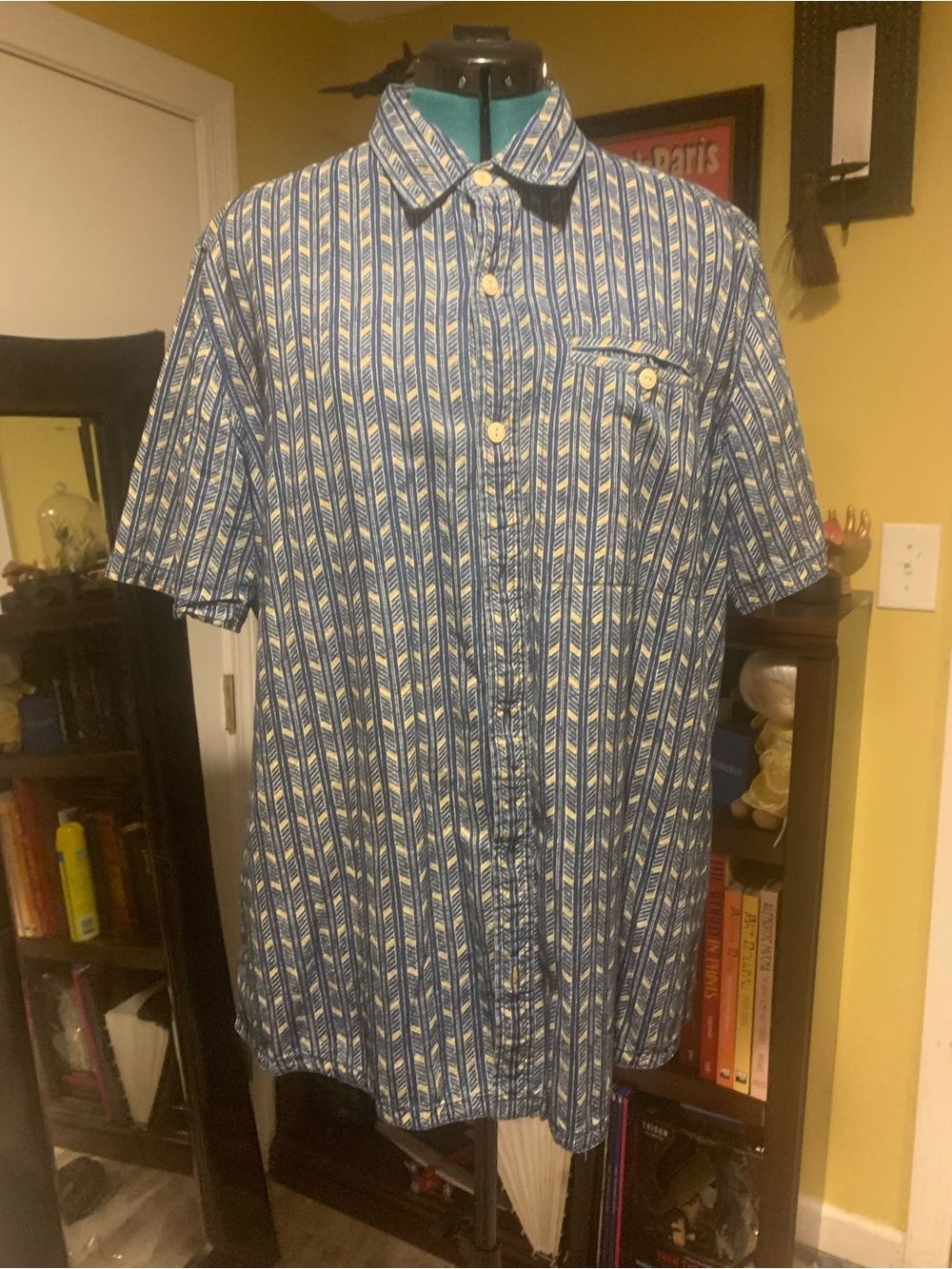Fat Face Men's Blue Striped Short-Sleeve Button-Down Shirt